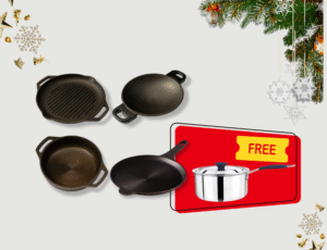 Christmas Combo - FREE Steel Sauce Pan With Appachatty , Grill Pan , Flat Kadai , Shallow Fry Pan